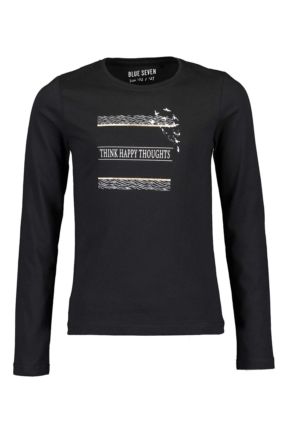 Blue Seven, Bluza cu decolteu la baza gatului si imprimeu, Negru