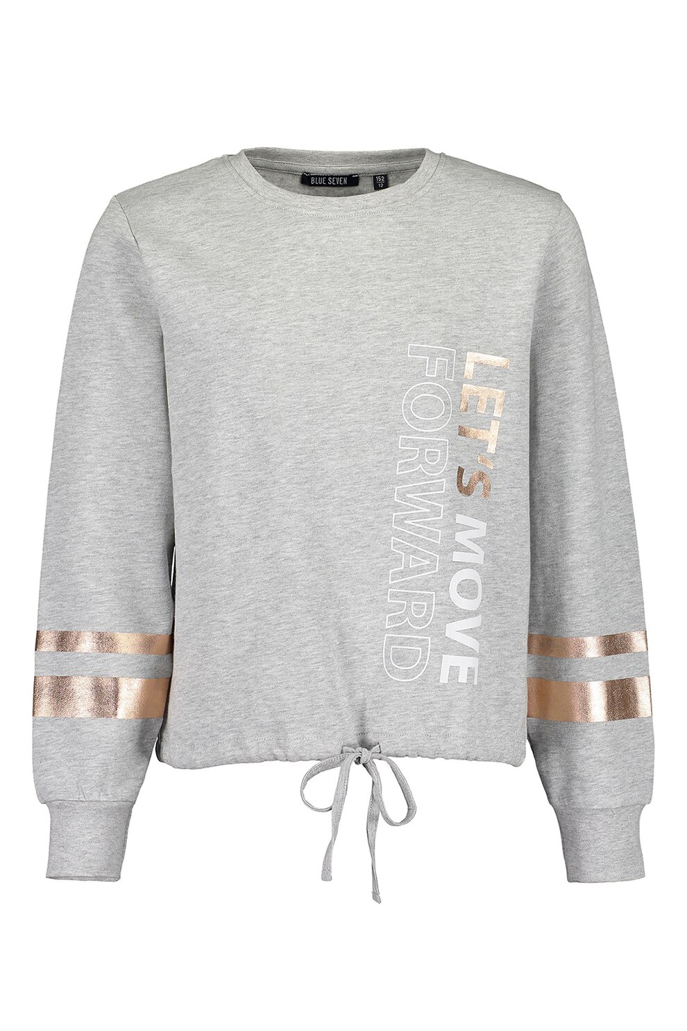 Blue Seven, Bluza sport cu decolteu la baza gatului si snur la terminatie, Gri deschis melange