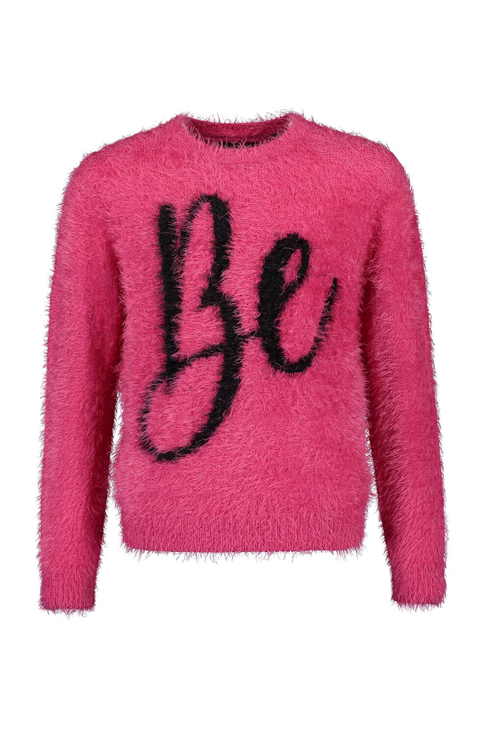 Blue Seven, Pulover pufos cu text, Roz fucsia/Negru