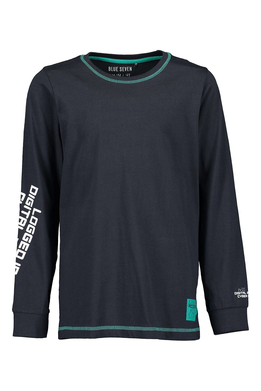 Blue Seven, Bluza de bumbac cu imprimeu text, Bleumarin inchis