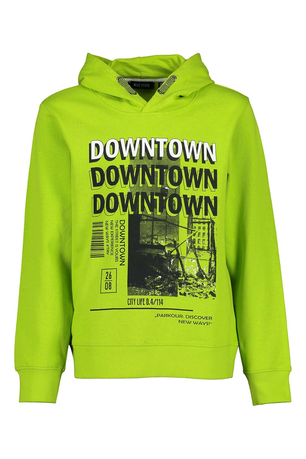 Blue Seven, Hanorac de bumbac cu imprimeu grafic si text, verde lime, negru stins