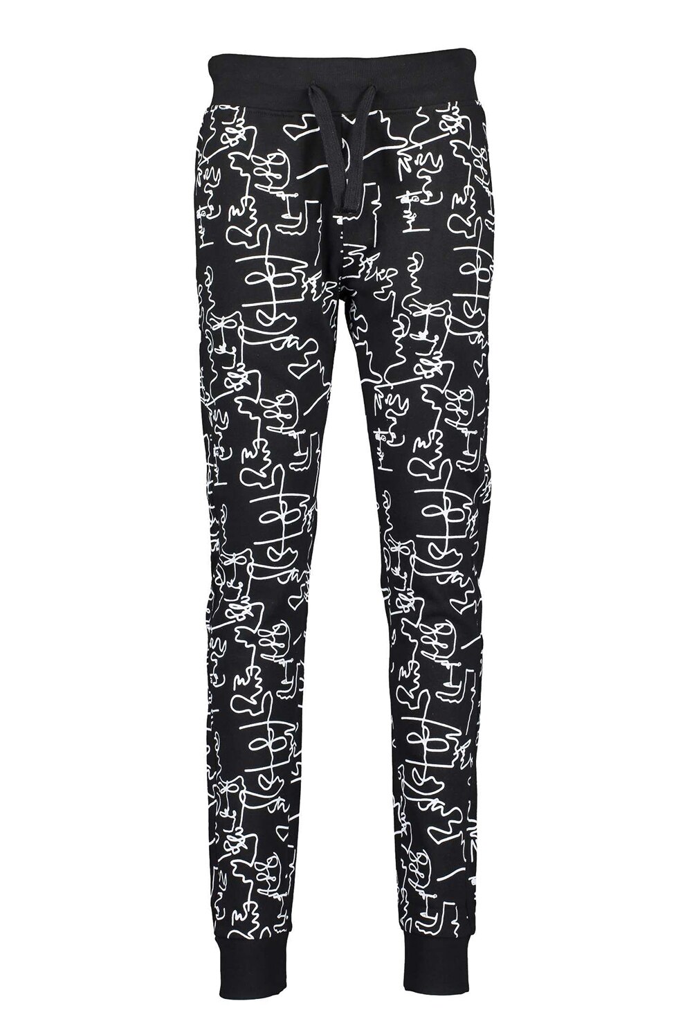 Blue Seven, Pantaloni sport cu talie inalta si model text, Negru/Alb