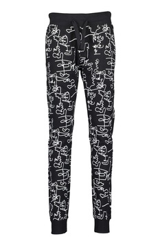 Blue Seven, Pantaloni sport cu talie inalta si model text, Negru/Alb Blue Seven, Pantaloni sport cu talie inalta si model text, Negru/Alb