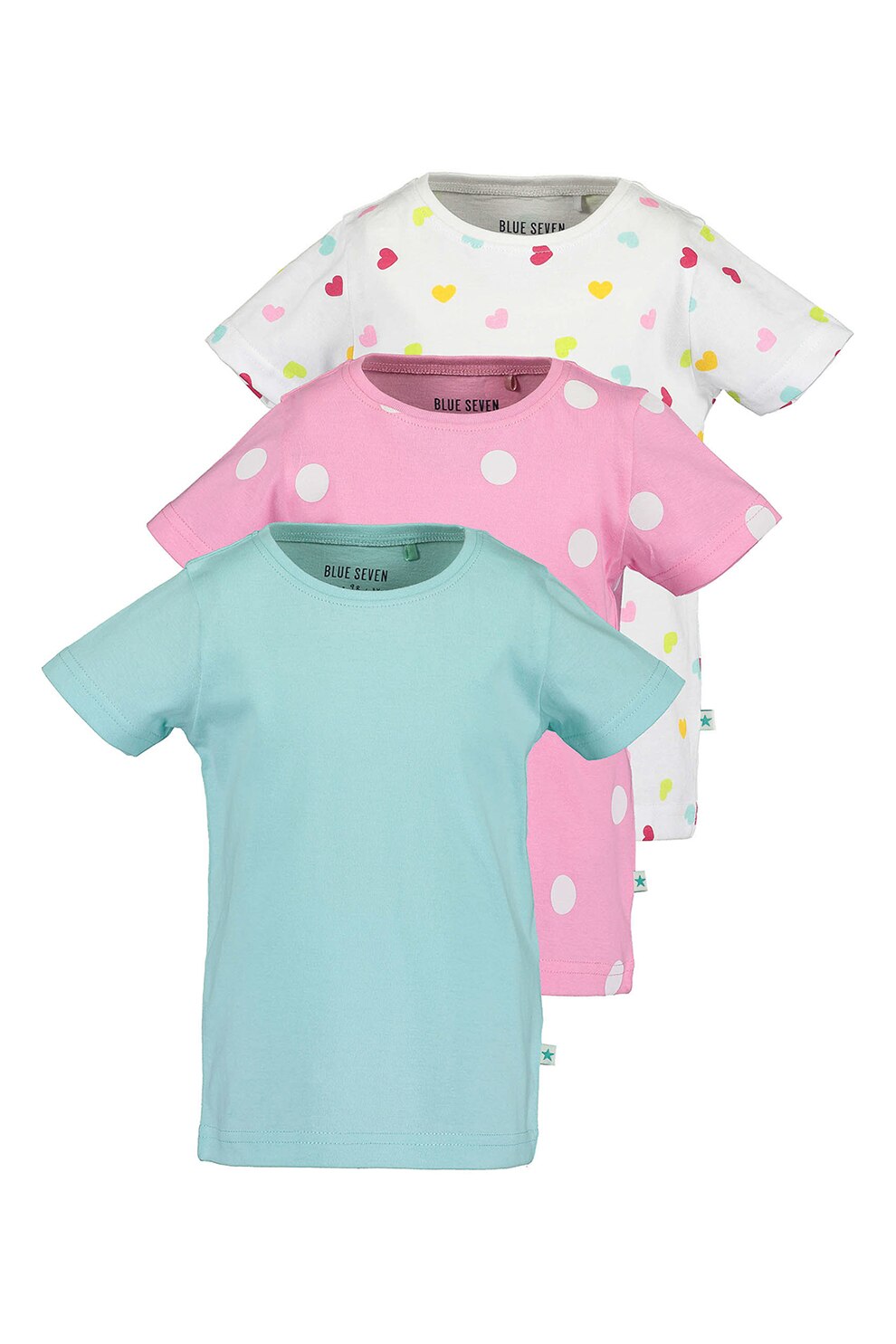 Blue Seven, Set de tricouri de bumbac cu decolteu la baza gatului - 3 piese, Albastru pastel/Roz pastel/Alb