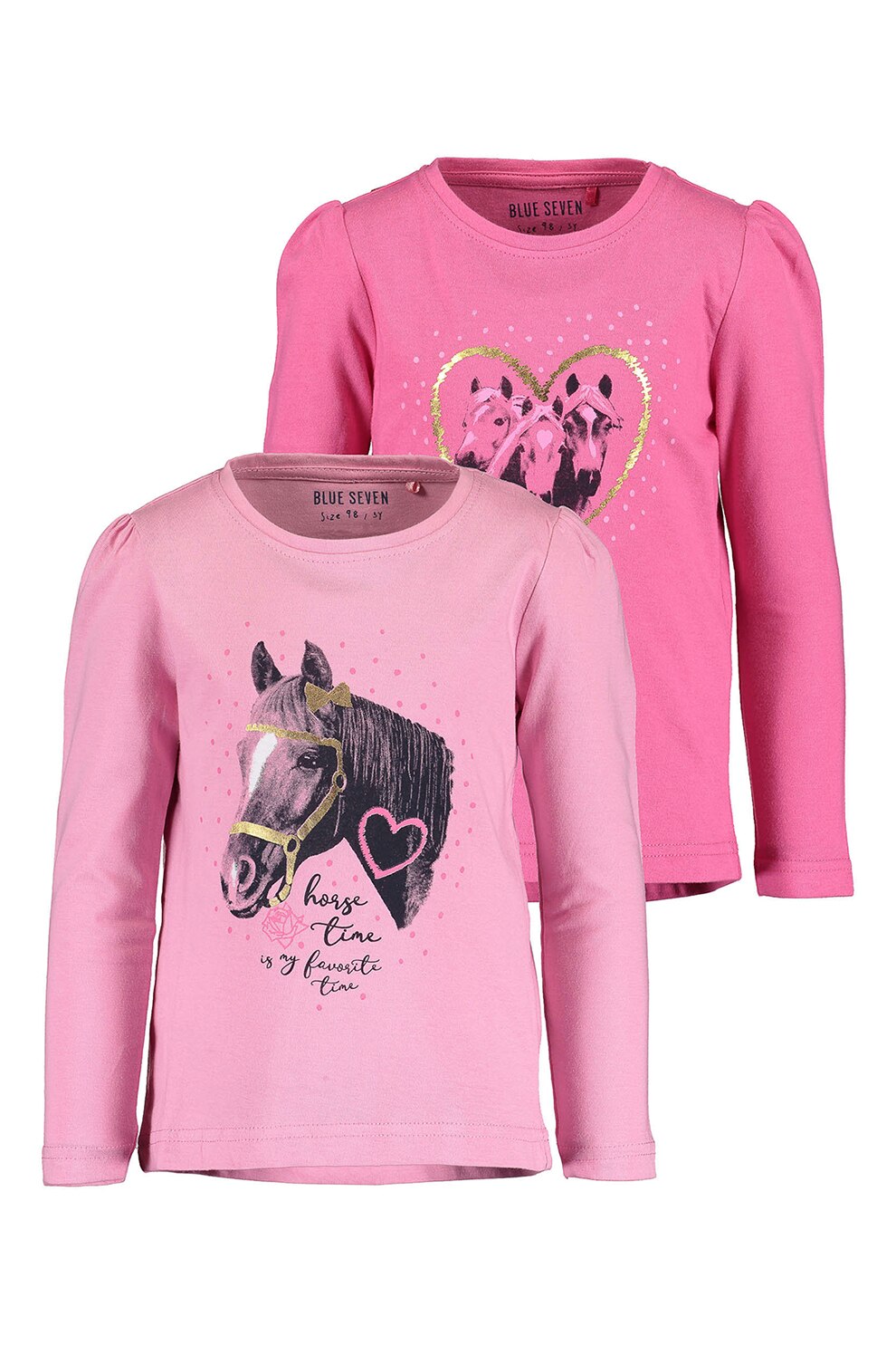 Blue Seven, Set de bluze de bumbac cu imprimeu - 2 piese, Roz/Negru