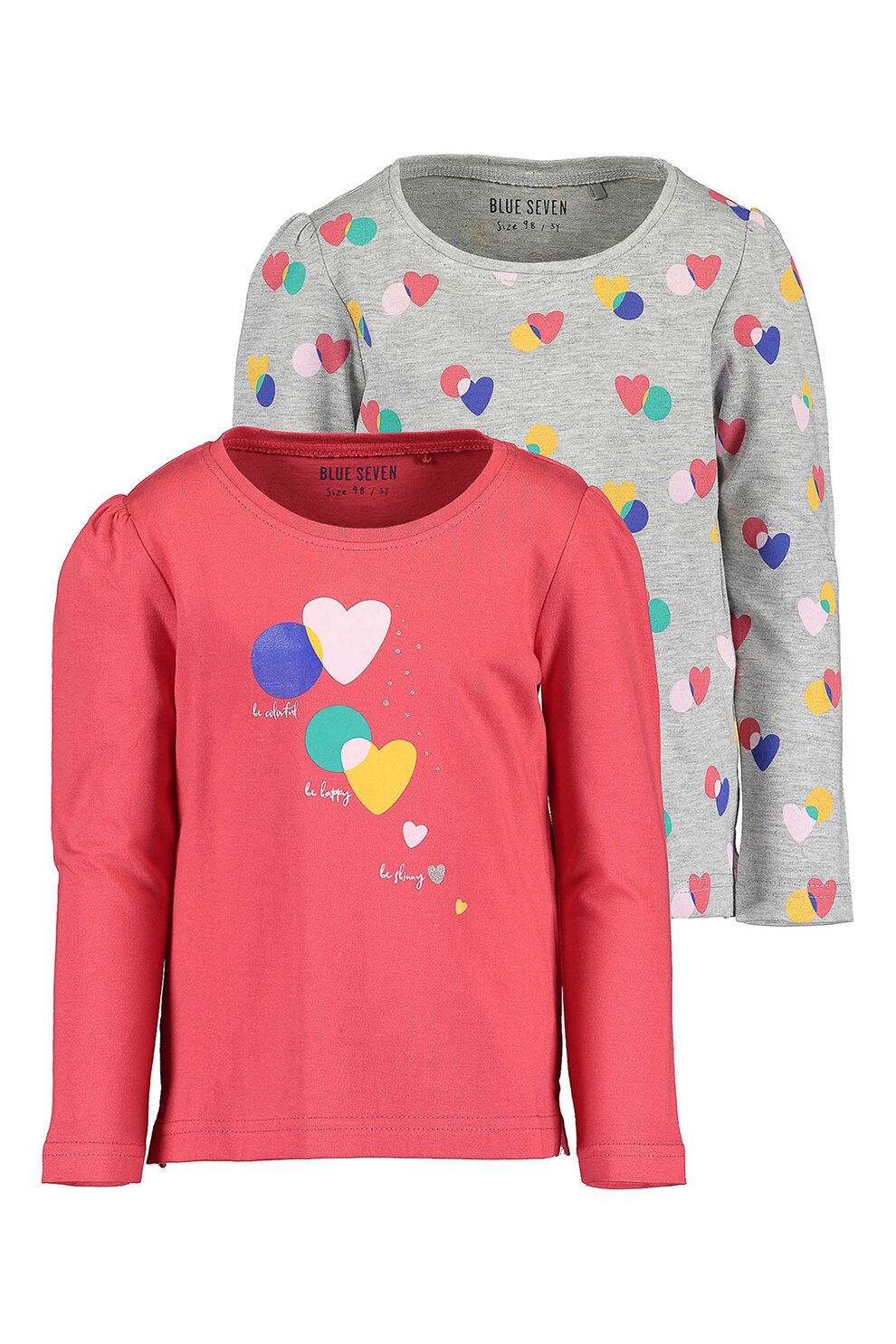 Blue Seven, Set de bluza cu imprimeu - 2 piese, Gri deschis melange/Corai