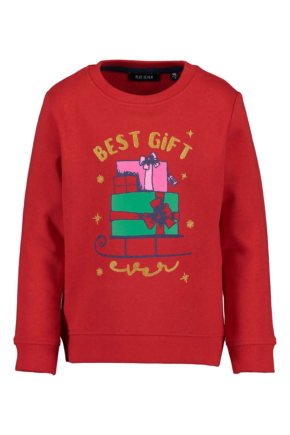 Blue Seven, Bluza sport cu decolteu la baza gatului si tematica de Craciun, Rosu