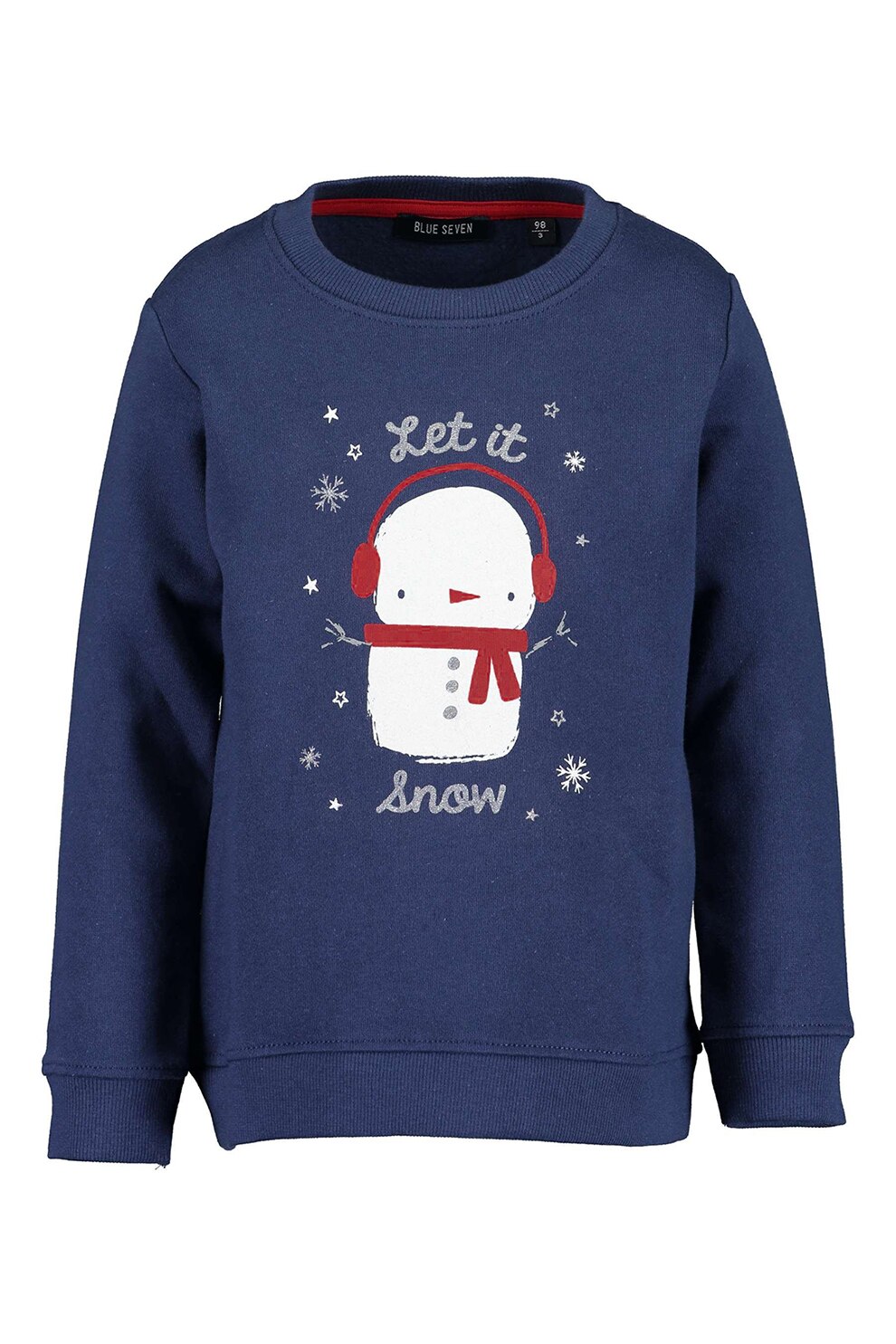 Blue Seven, Bluza sport cu decolteu la baza gatului si tematica de Craciun, bleumarin inchis, alb