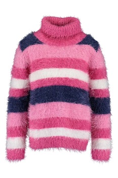 Blue Seven, Pulover pufos cu dungi, Roz/Alb/Bleumarin Blue Seven, Pulover pufos cu dungi, Roz/Alb/Bleumarin