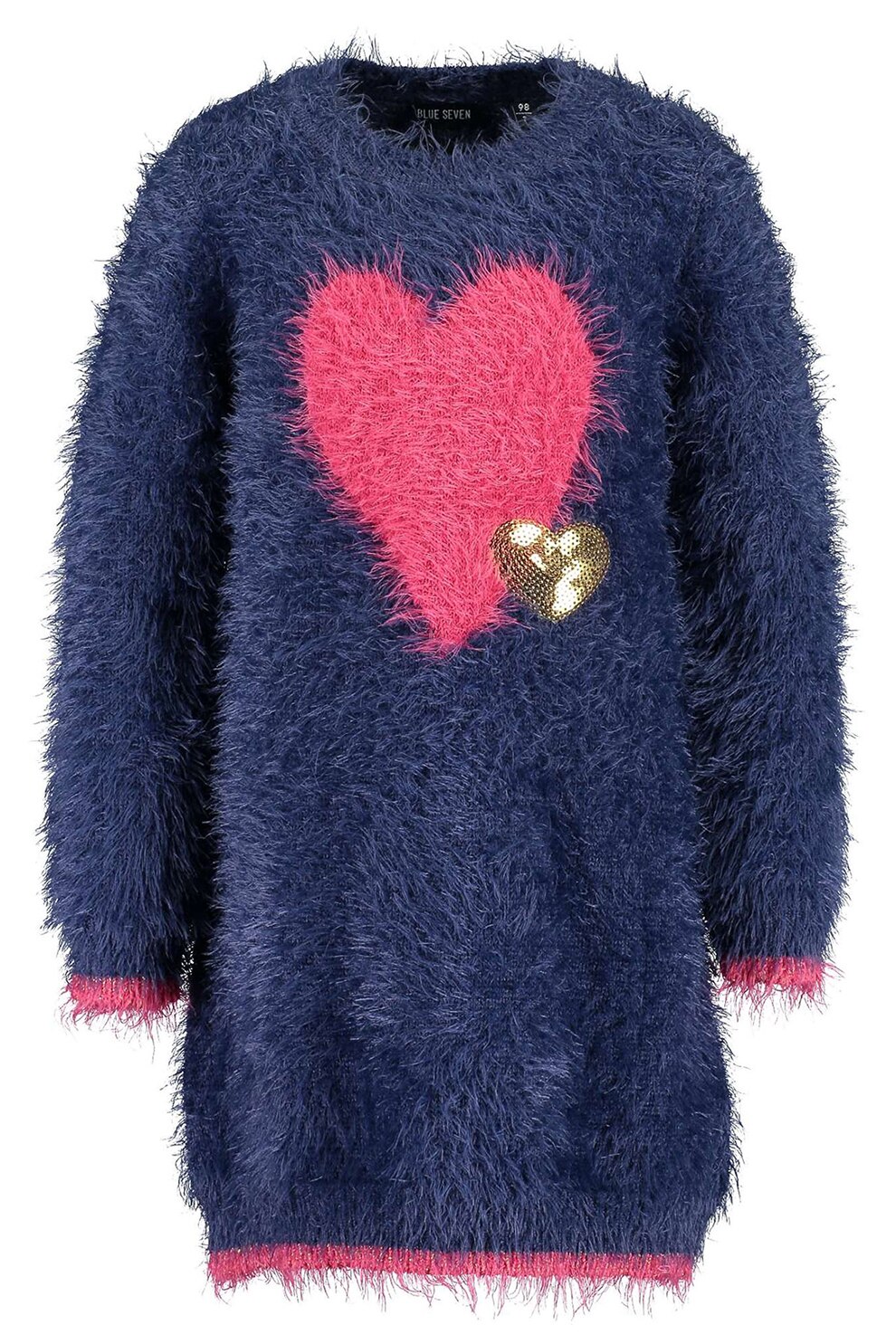 Blue Seven, Rochie-pulover cu aspect pufos, Albastru inchis/Roz