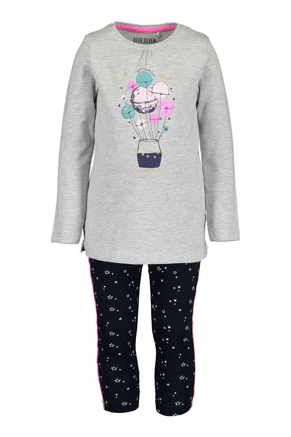 Blue Seven, Set de bluza si colanti - 2 piese, Gri melange/Bleumarin/Alb