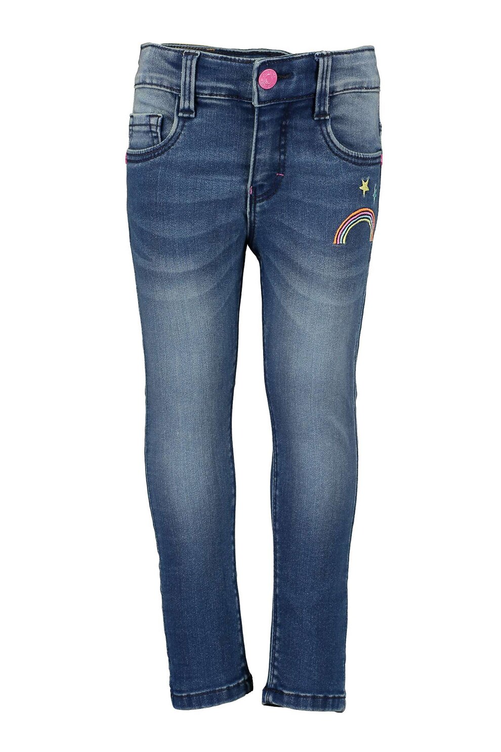 Blue Seven, Blugi cu aspect decolorat si broderii, Albastru inchis