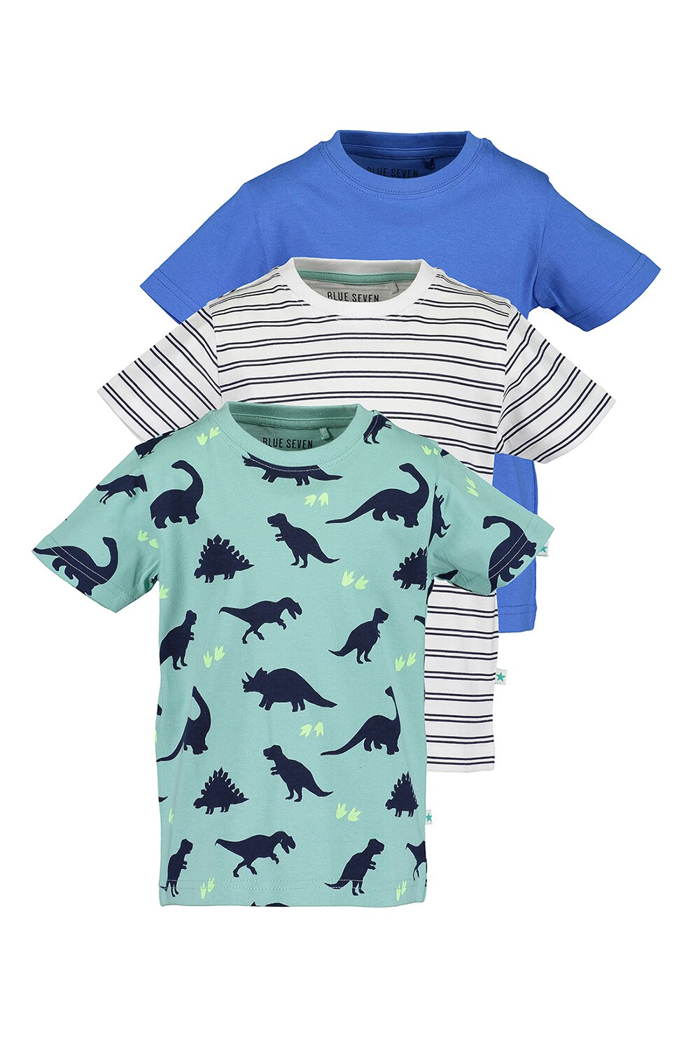 Blue Seven, Set de tricouri cu imprimeu - 3 piese, Albastru/Alb/Verde menta