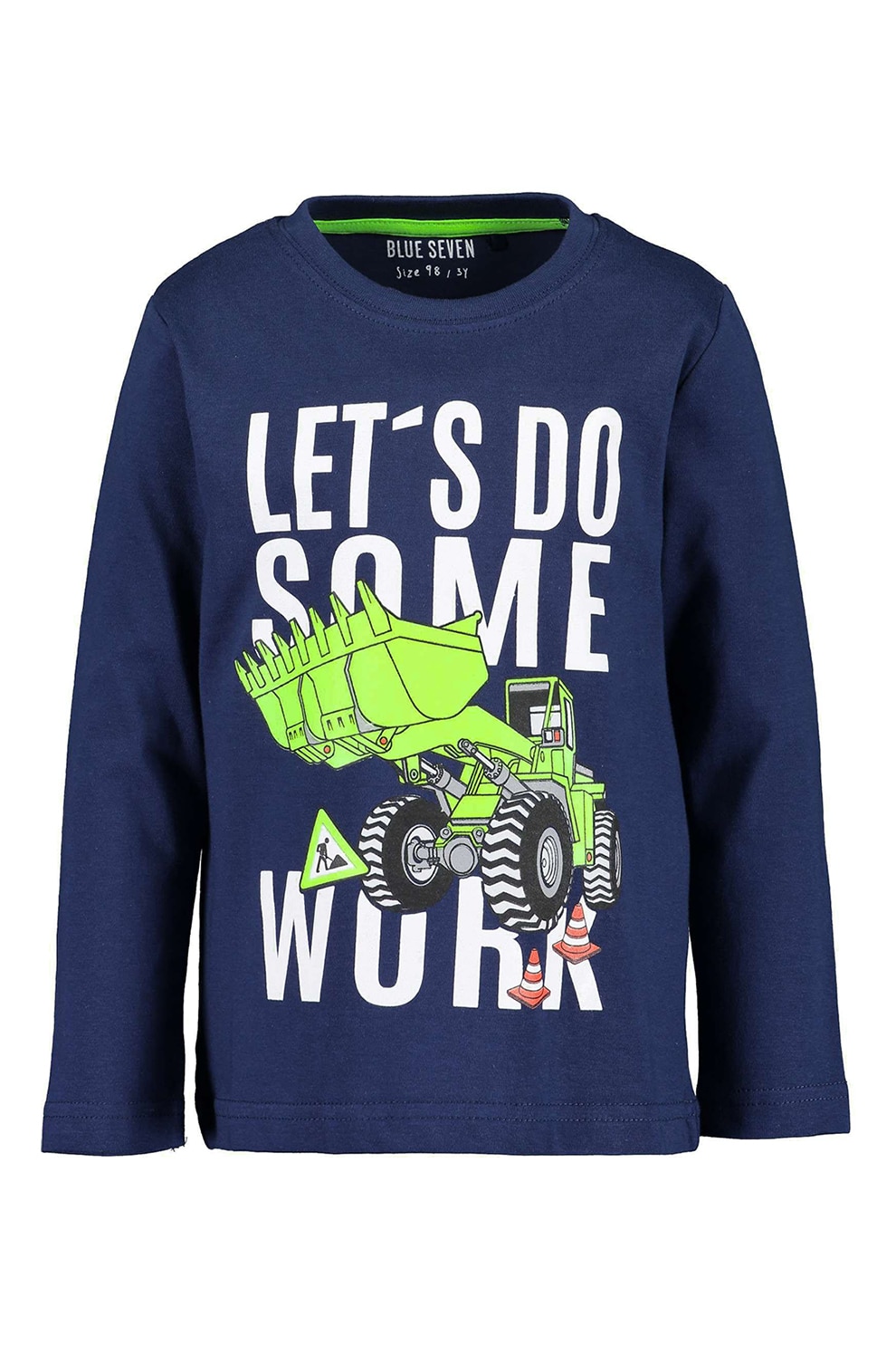 Blue Seven, Bluza cu decolteu la baza gatului si imprimeu, Bleumarin/Alb/Verde lime