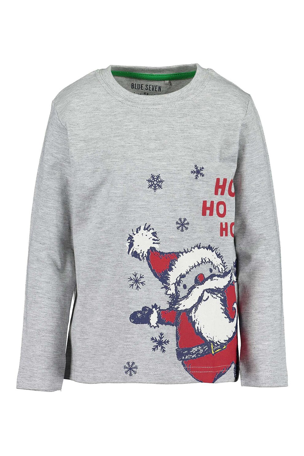 Blue Seven, Bluza cu decolteu la baza gatului si imprimeu cu tematica de Craciun, Gri melange/Rosu/Bleumarin, 98 CM