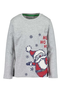 Blue Seven, Bluza cu decolteu la baza gatului si imprimeu cu tematica de Craciun, Gri melange/Rosu/Bleumarin, 98 CM Blue Seven, Bluza cu decolteu la baza gatului si imprimeu cu tematica de Craciun, Gri melange/Rosu/Bleumarin, 98 CM