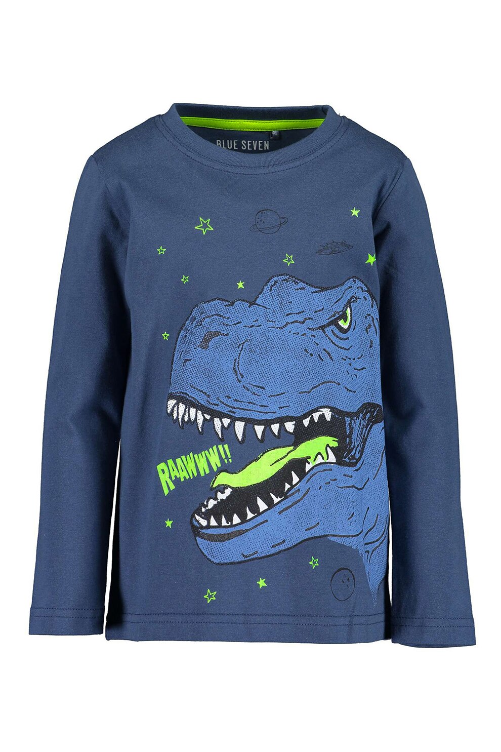 Blue Seven, Bluza din bumbac cu imprimeu grafic, Bleumarin/Verde lime