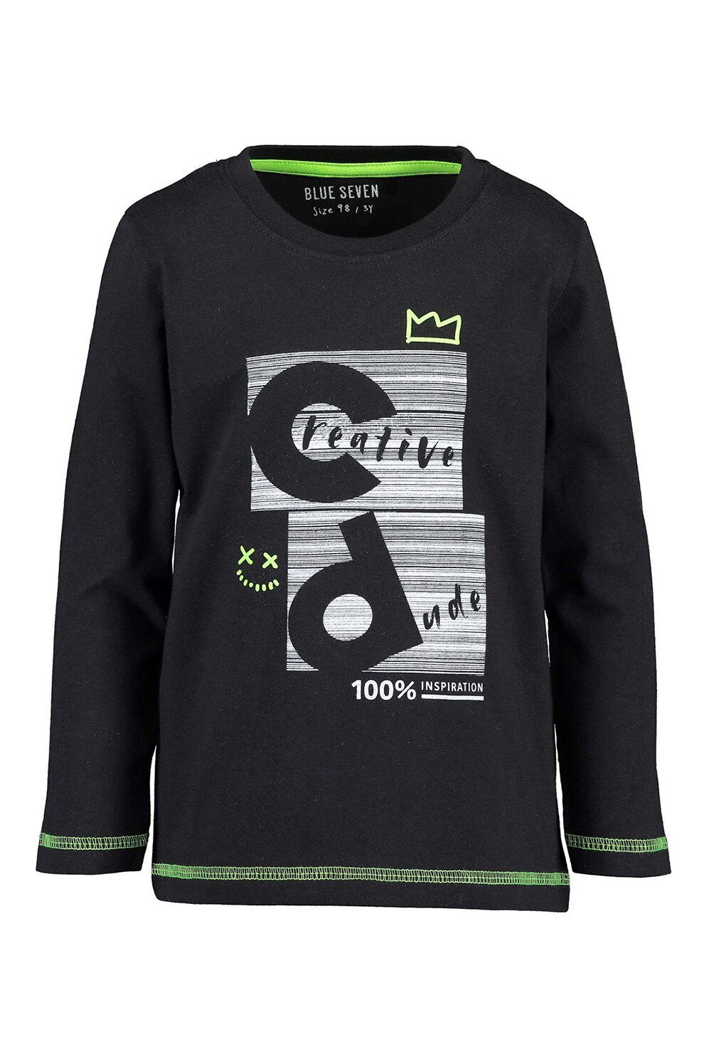 Blue Seven, Bluza din bumbac cu decolteu la baza gatului si imprimeu grafic, Negru/Alb