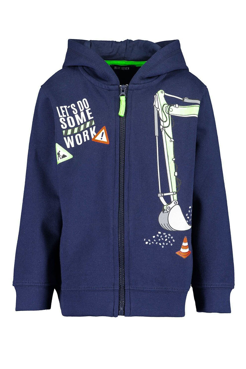 Blue Seven, Hanorac din bumbac cu fermoar si imprimeu grafic, Bleumarin/Alb