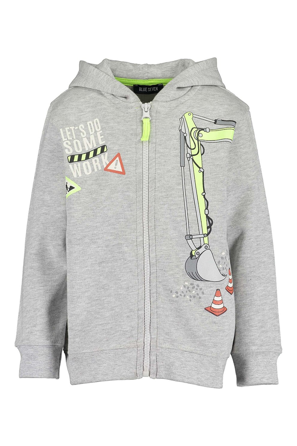 Blue Seven, Hanorac din bumbac cu fermoar si imprimeu grafic, ri dechis melange/Verde lime