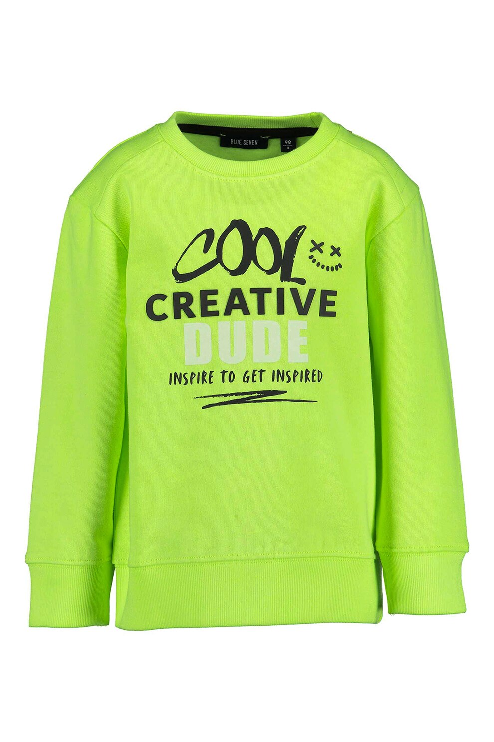 Blue Seven, Bluza sport cu decolteu la baza gatului si imprimeu text, Verde lime/Negru