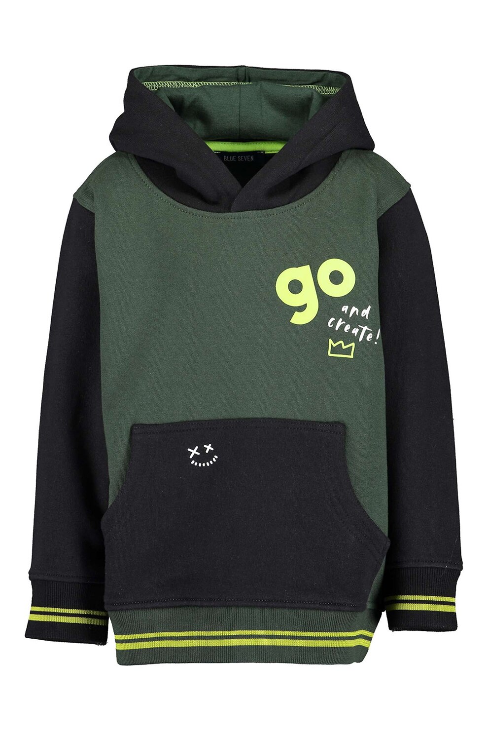 Blue Seven, Hanorac din bumbac cu detalii contrastante, Negru/Verde militar/Galben