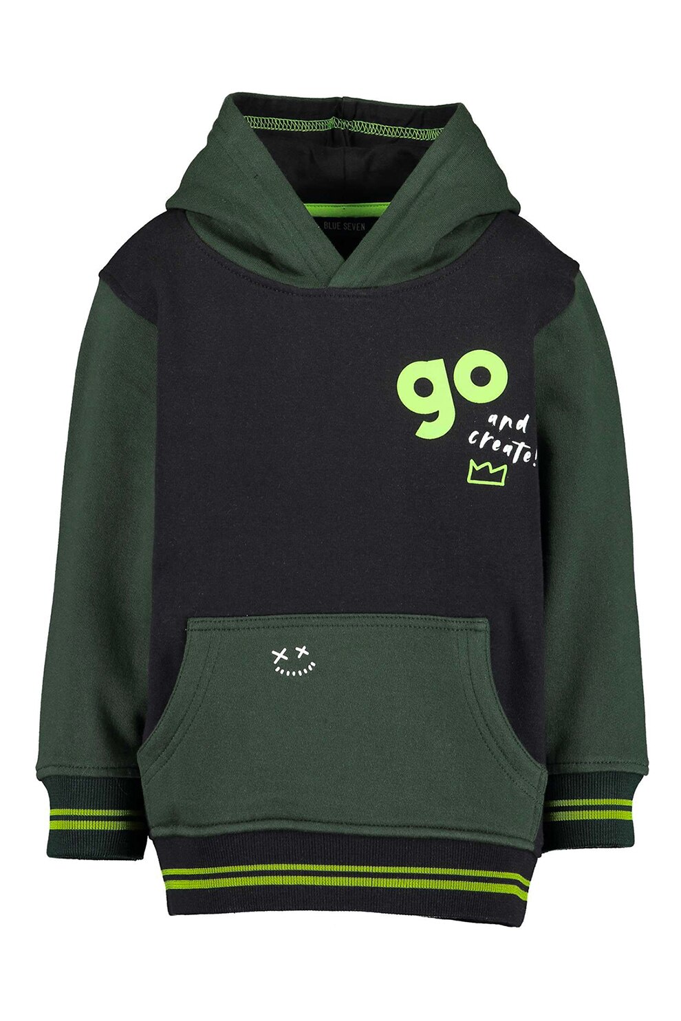Blue Seven, Hanorac din bumbac cu detalii contrastante, Verde militar/Negru