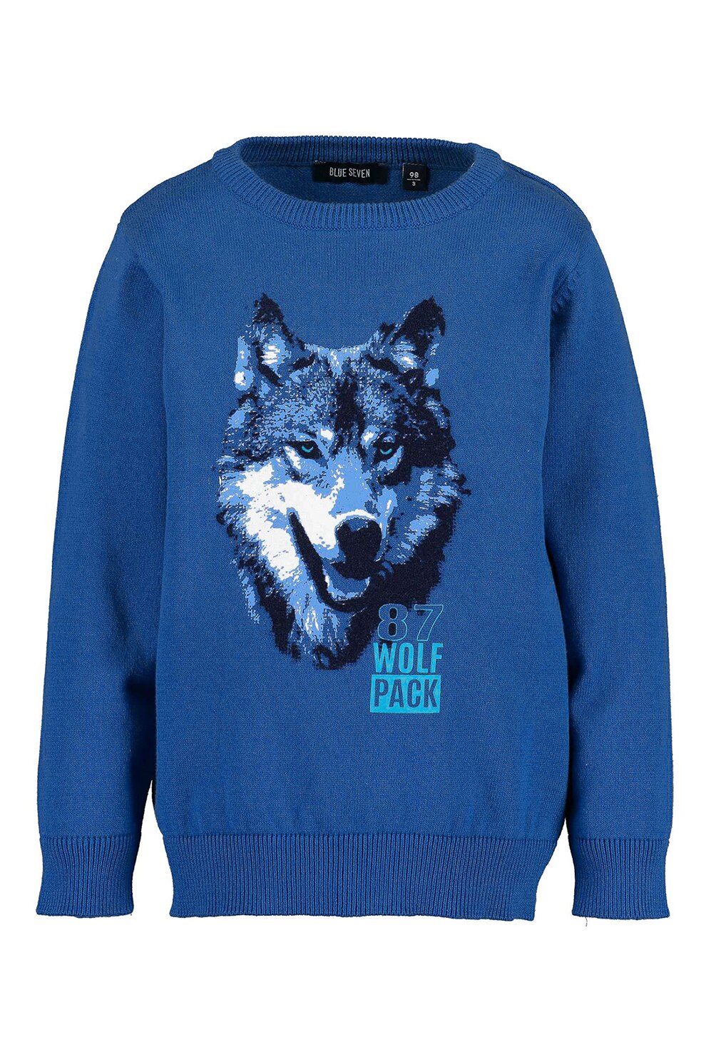 Blue Seven, Pulover cu decolteu la baza gatului si imprimeu grafic, Albastru inchis