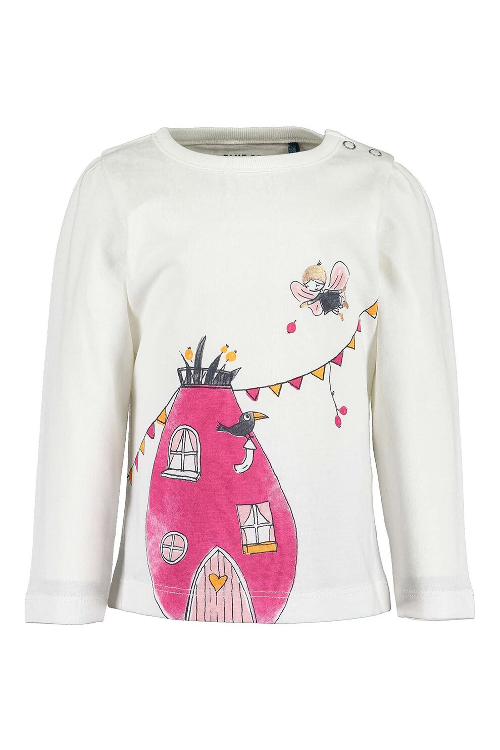 Blue Seven, Bluza din bumbac cu imprimeu, Alb prafuit/Fucsia