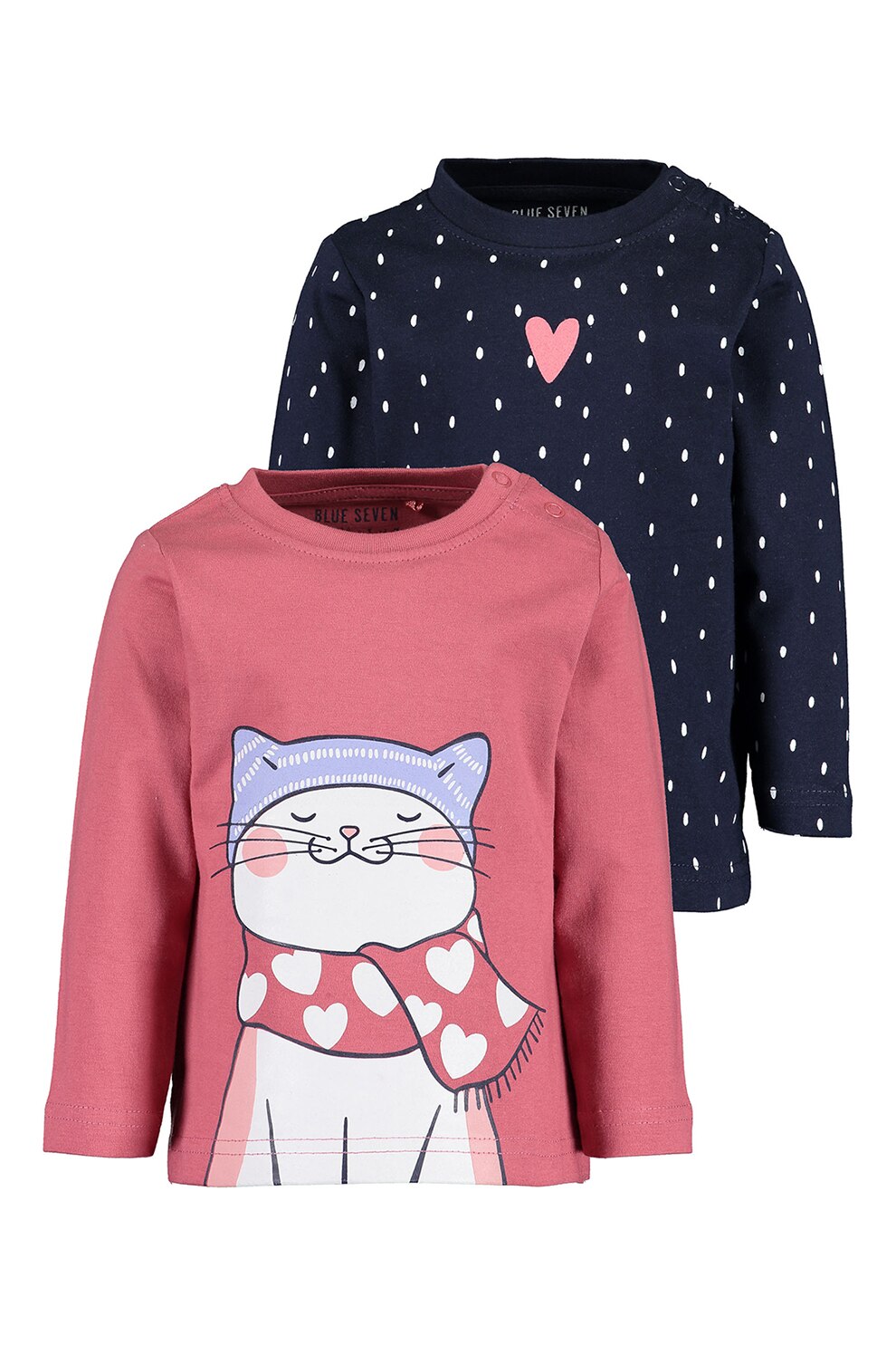 Blue Seven, Set de bluze din bumbac cu imprimeu - 2 piese, Bleumarin inchis/alb/rosu stins