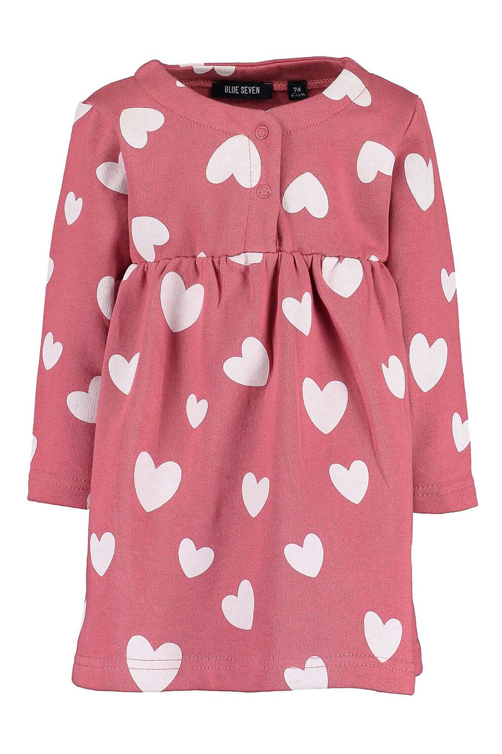 Blue Seven, Rochie cu decolteu rotund si imprimeu cu inimi, Roz/Alb