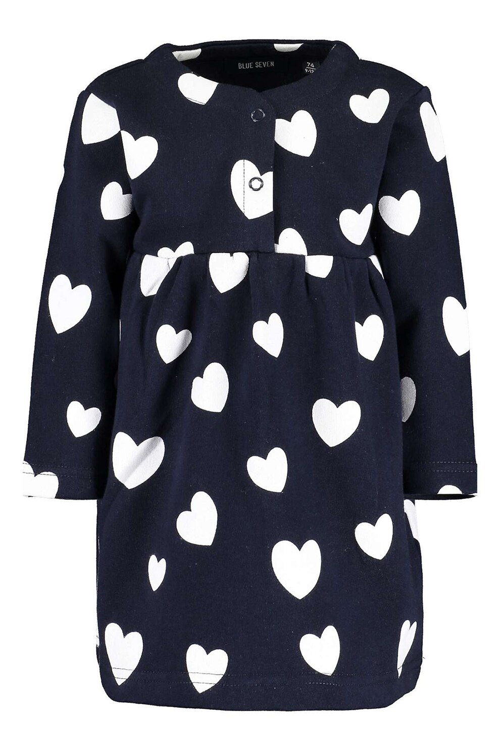 Blue Seven, Rochie cu decolteu rotund si imprimeu cu inimi, bleumarin inchis, alb