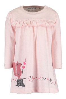 Blue Seven, Rochie cu volane si imprimeu grafic, Roz pal Blue Seven, Rochie cu volane si imprimeu grafic, Roz pal