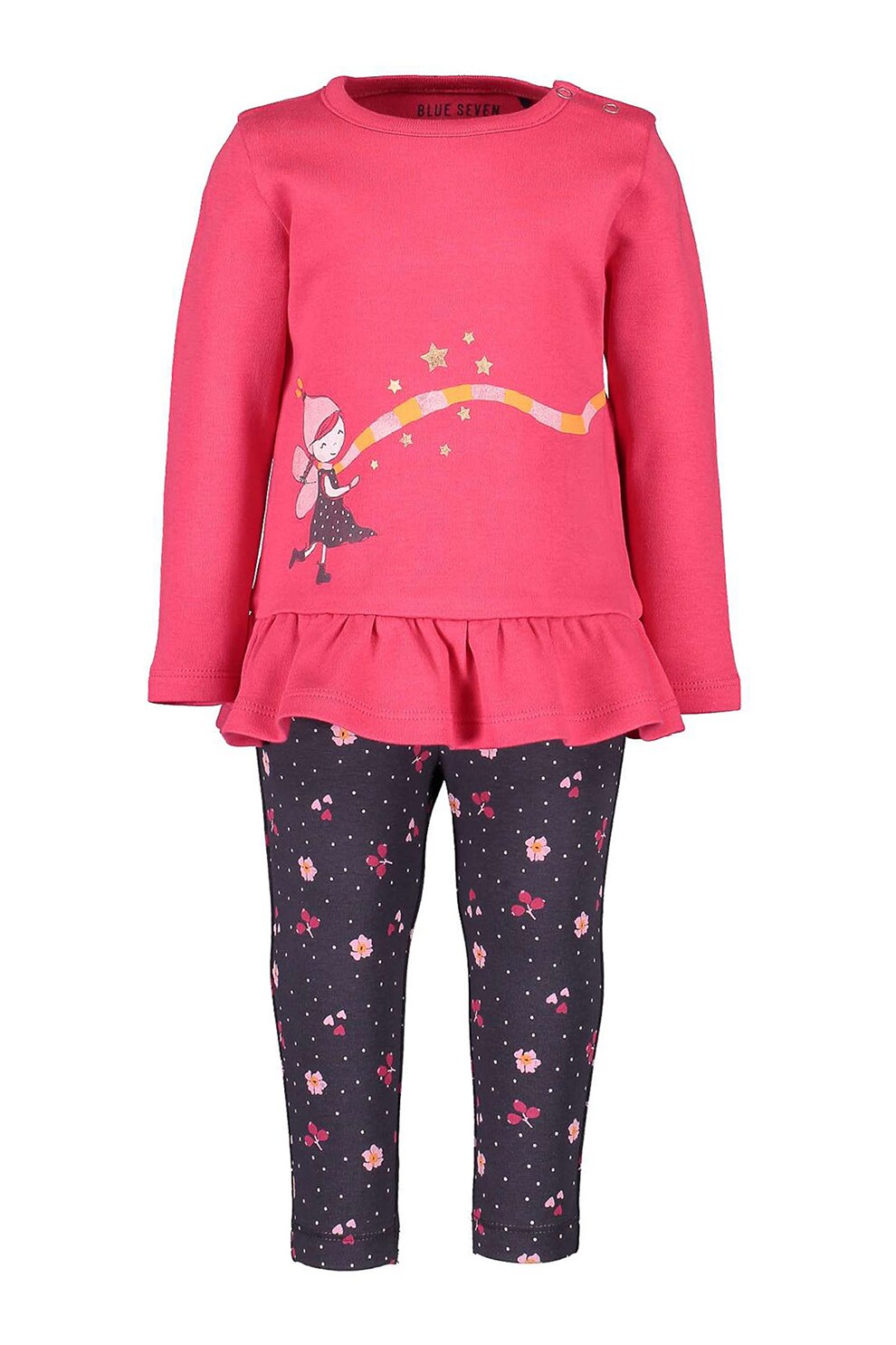 Blue Seven, Set de bluza si colanti cu imprimeu - 2 piese, Fucsia/Bleumarin/Alb