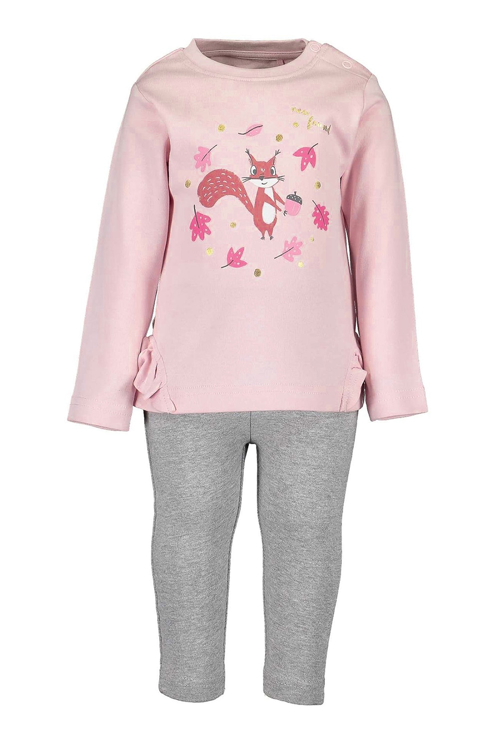 Blue Seven, Set de bluza si colanti din bumbac - 2 piese, Roz pal/Gri melange