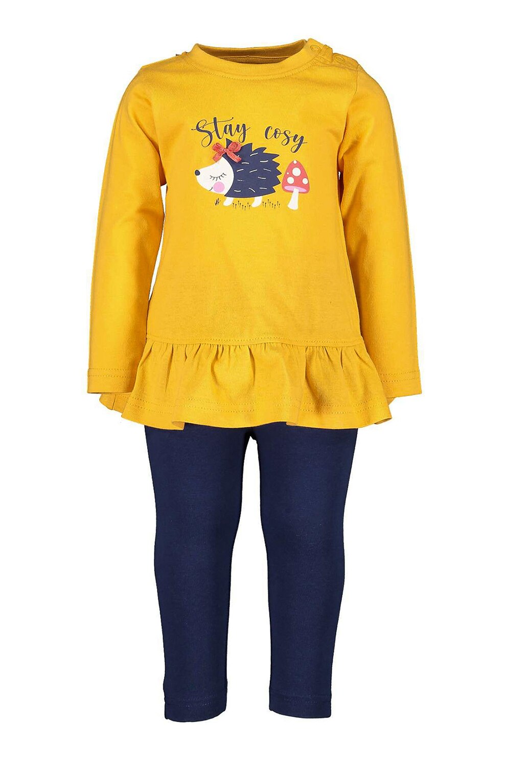 Blue Seven, Set de colanti si bluza cu model peplum, Galben/Bleumarin