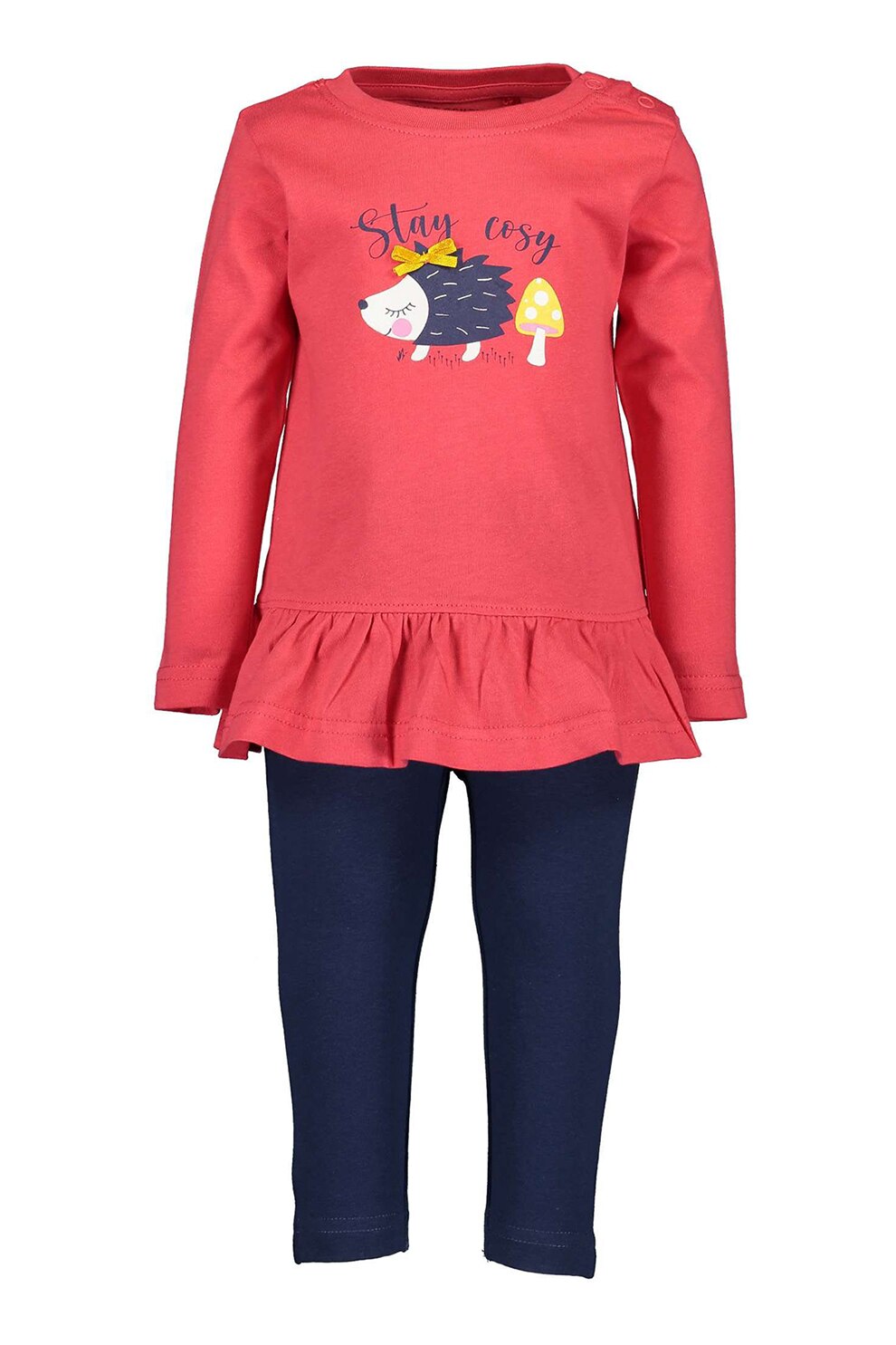 Blue Seven, Set de colanti si bluza cu model peplum, Corai/Bleumarin