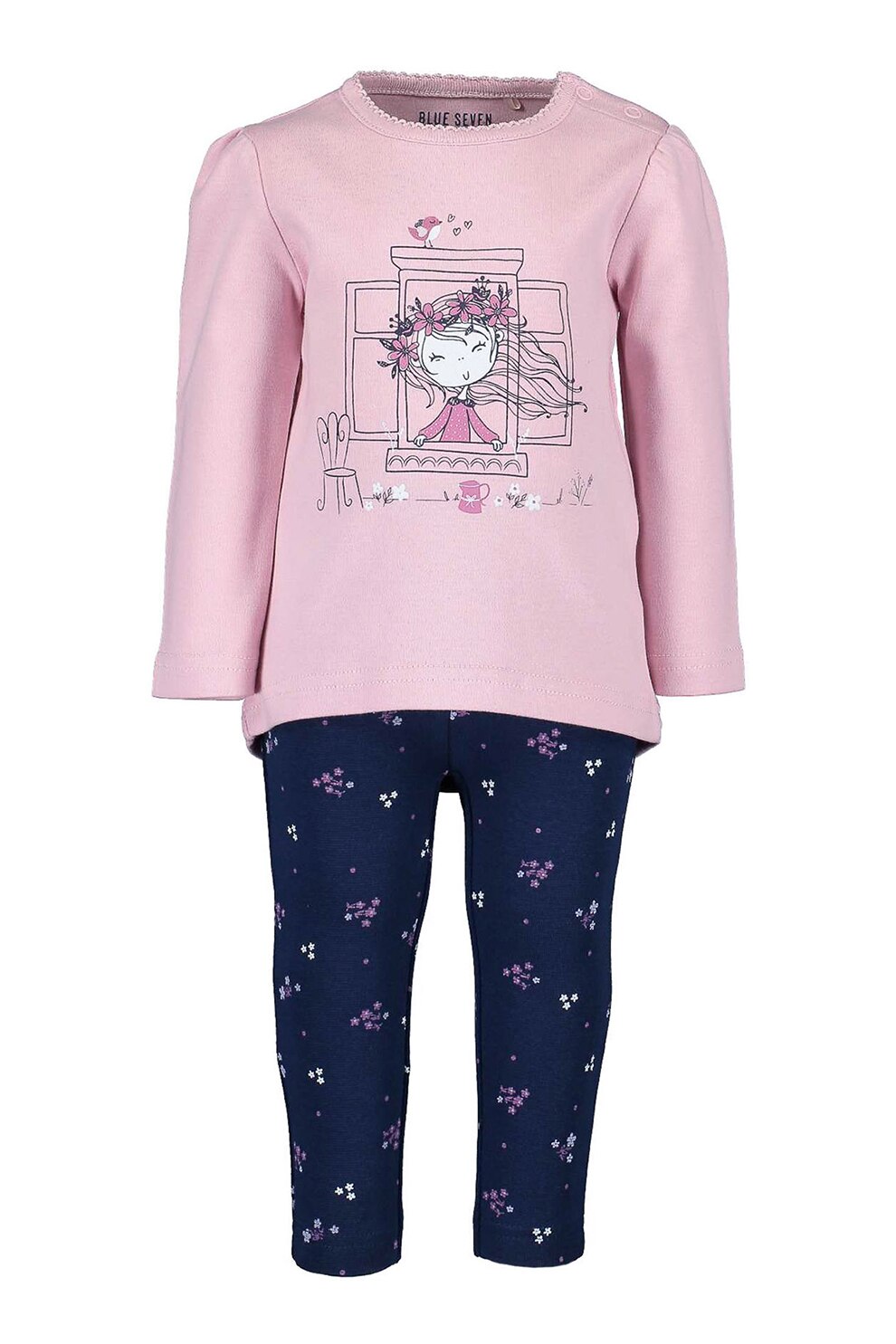 Blue Seven, Set de bluza si colanti cu imprimeu, Lila prafuit/Bleumarin/Alb