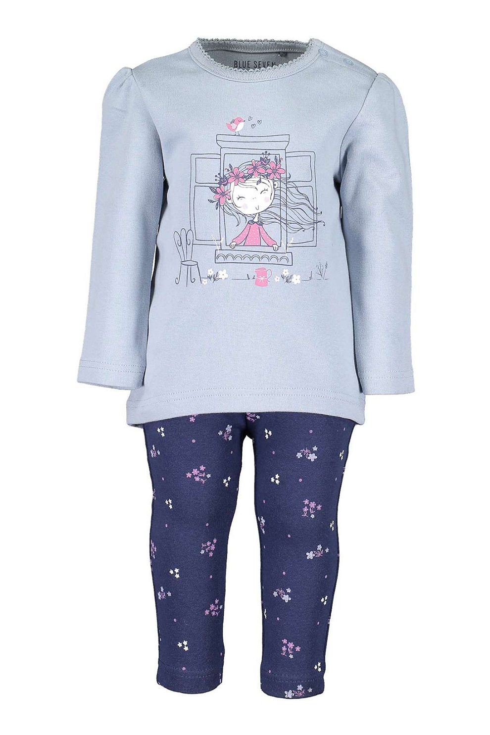 Blue Seven, Set de bluza si colanti cu imprimeu, Bleumarin/Alb