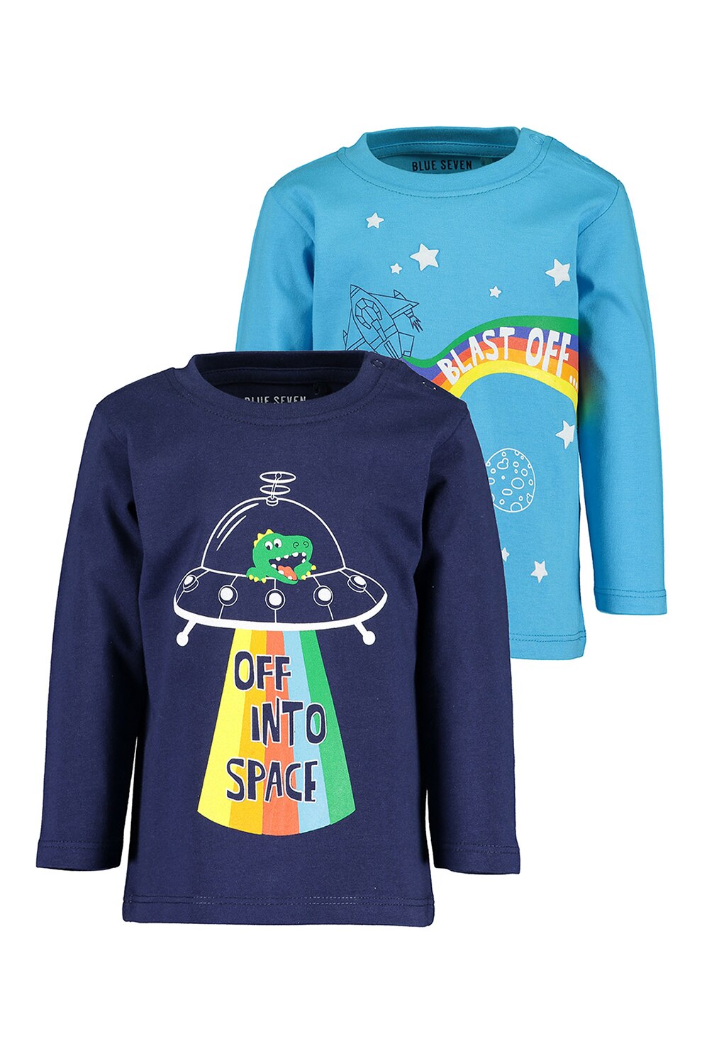 Blue Seven, Set de bluze din bumbac cu imprimeu - 2 piese, Albastru aqua/alb/galben