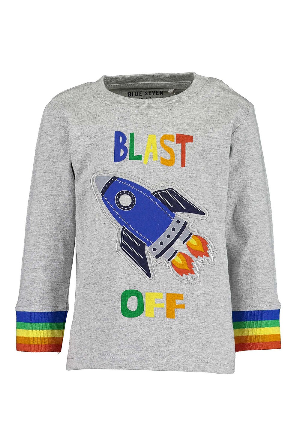 Blue Seven, Bluza sport cu imprimeu cu racheta, Gri melange/Albastru/Galben