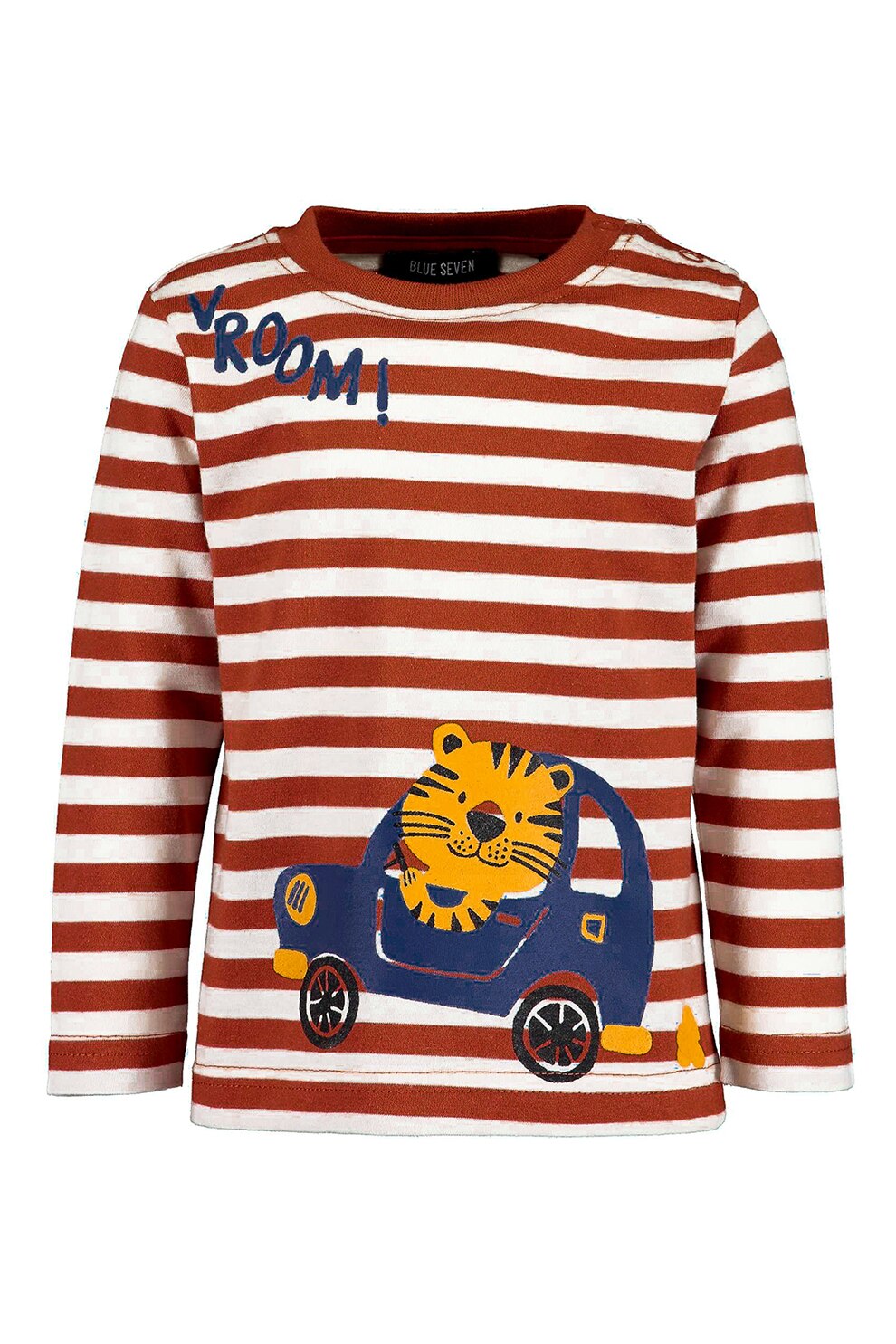 Blue Seven, Bluza cu decolteu rotund si imprimeu grafic, Alb/Rosu inchis/Bleumarin