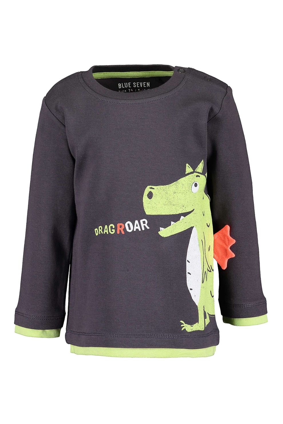 Blue Seven, Bluza cu decolteu rotund si imprimeu grafic, Gri carbune/verde