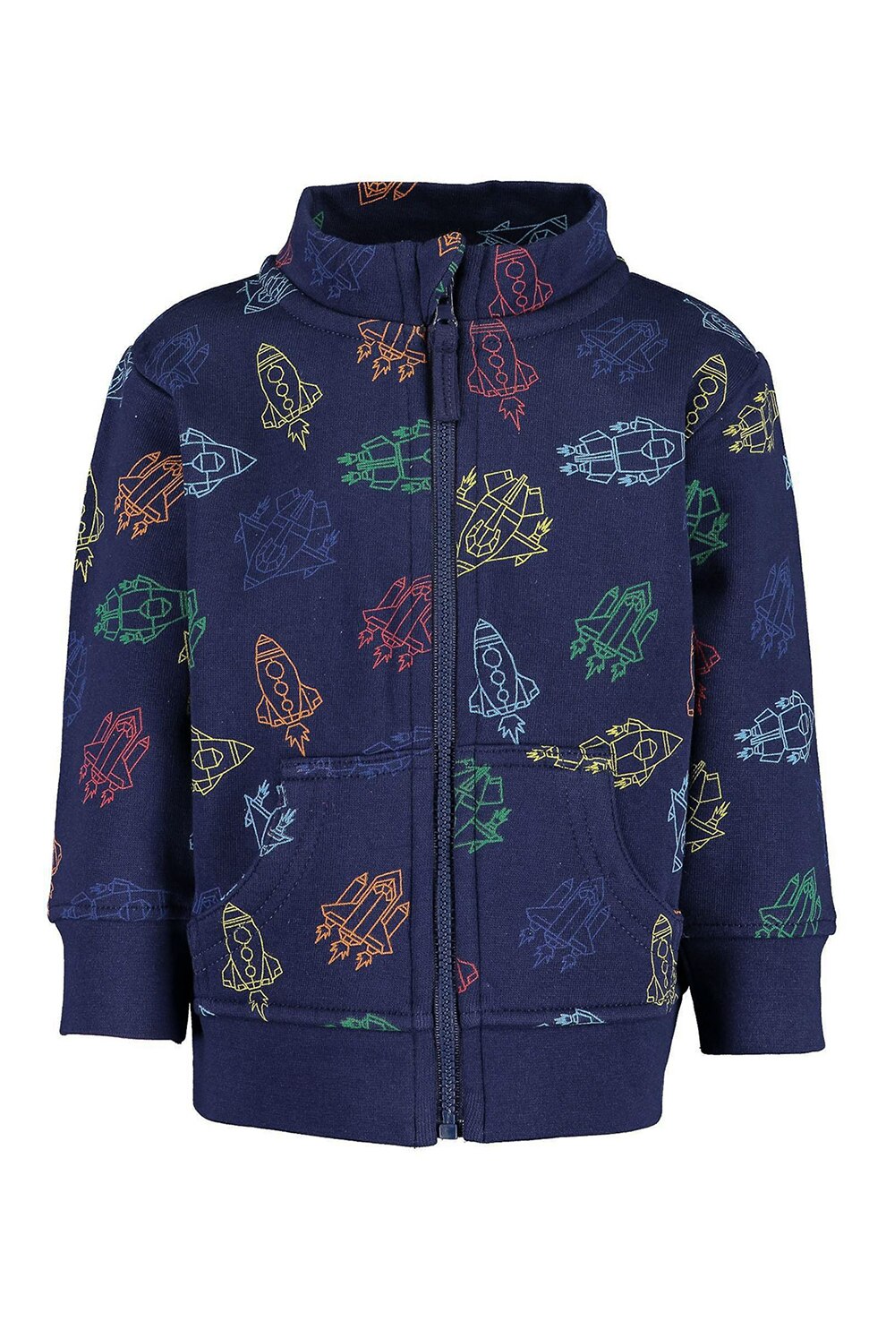 Blue Seven, Bluza sport cu fermoar si buzunare frontale, Bleumarin/Oranj/Galben