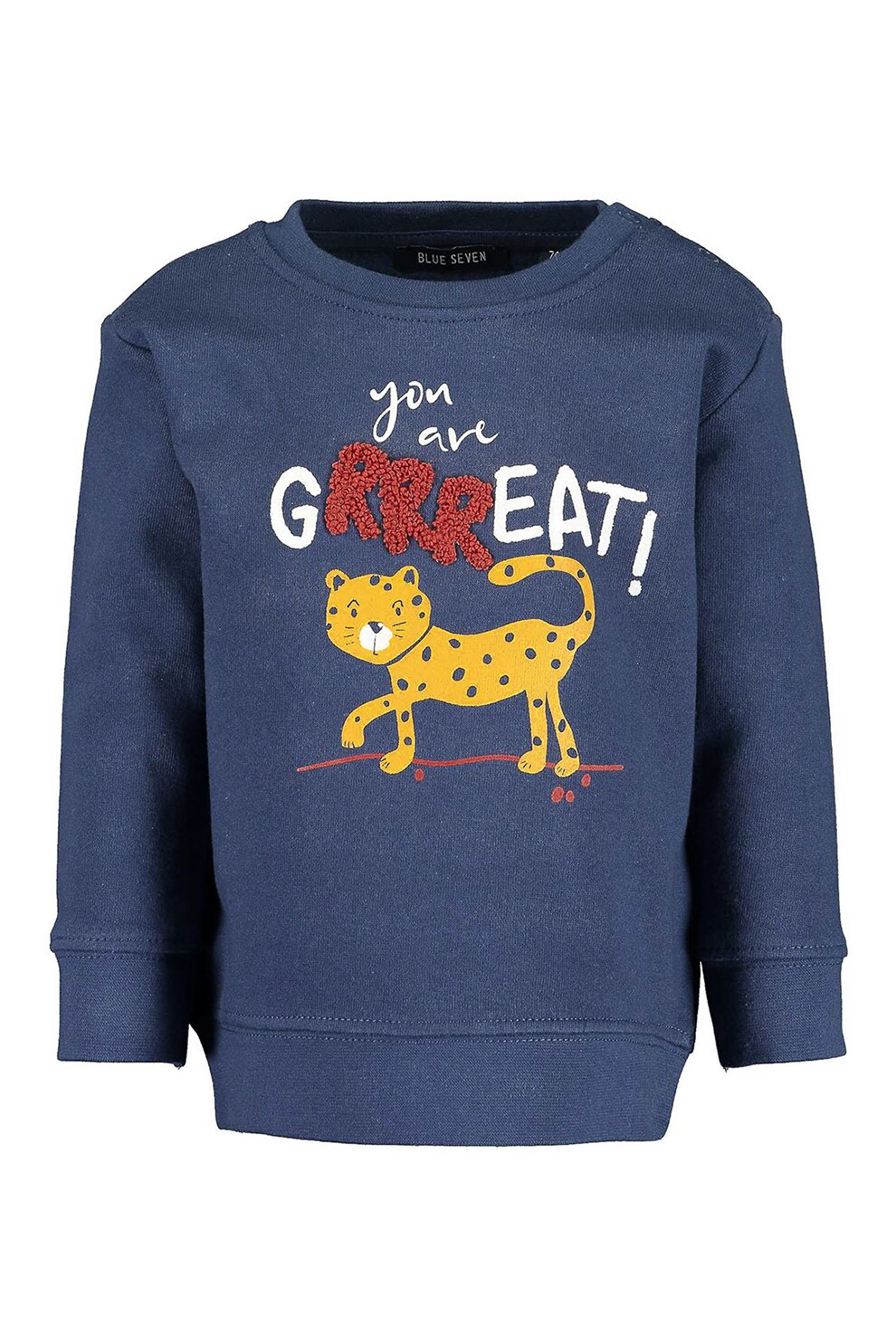 Blue Seven, Bluza cu decolteu rotund si imprimeu grafic, Bleumarin/Alb/Galben sofran