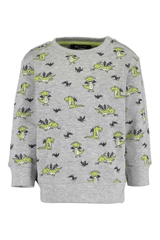 Blue Seven, Bluza sport cu decolteu la baza gatului si imprimeu, Gri melange/verde/bleumarin Blue Seven, Bluza sport cu decolteu la baza gatului si imprimeu, Gri melange/verde/bleumarin