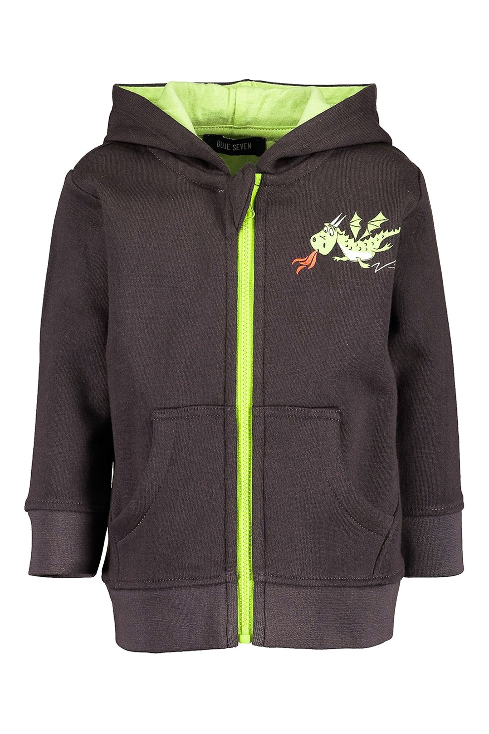 Blue Seven, Hanorac din bumbac cu fermoar, Maro/verde lime