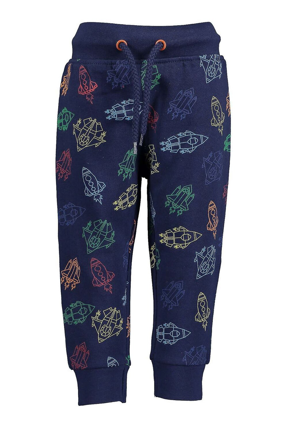 Blue Seven, Pantaloni sport cu imprimeu si talie ajustabila, Bleumarin inchis/Galben