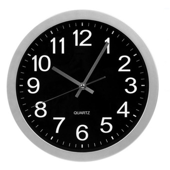 Ceas de perete cu design modern, Negru / Argintiu, 31 cm diametru Ceas de perete cu design modern, Negru / Argintiu, 31 cm diametru