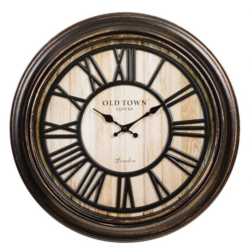 Ceas de perete vintage cu cifre romane, Maro / Bej, 51 cm diametru